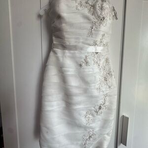 David's Bridal Elegant White Dress with Floral Details